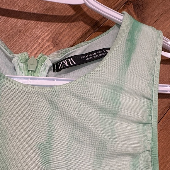 Zara Elegant Mint Green Mesh Sleeveless Dress Ruching Medium - Picture 5 of 5